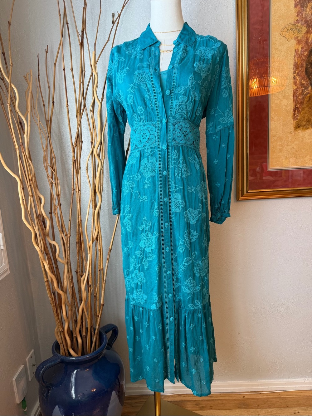 NWT Johnny Was Teal Gwyneira Maxi Dress Retails $560 Small